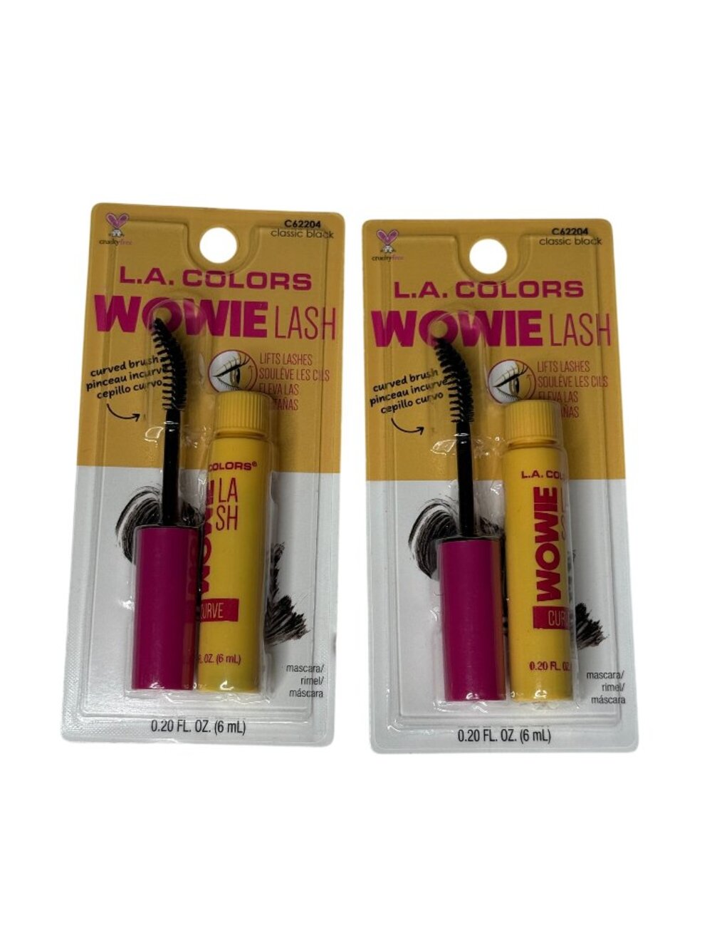 LA Colors Wowie Lash Mascara Classic Black 2 Pack Curved Brush Makeup New